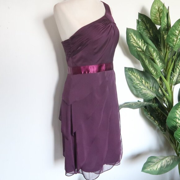 Adrianna Papell Purple One Shoulder Chiffon Cocktail Pleated Ruffle Dress  6 - Picture 5 of 16